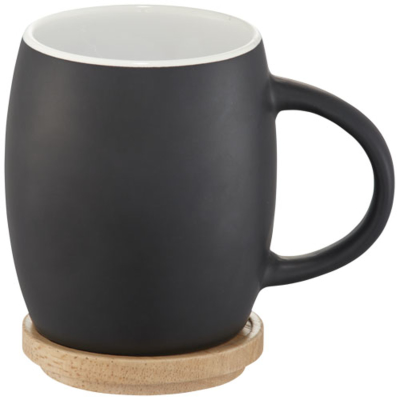 Hearth 400 ml ceramic mug with wooden coaster