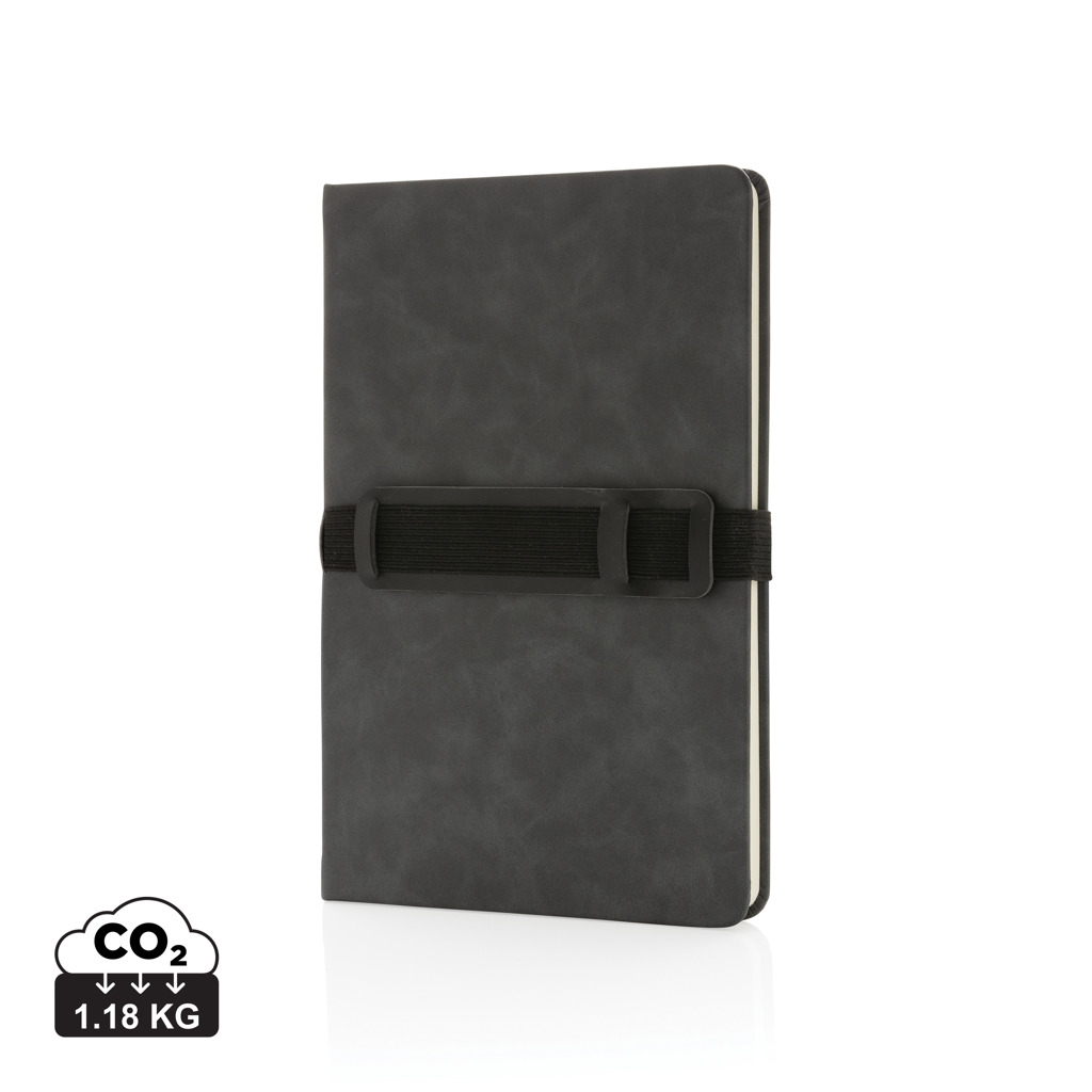 Deluxe hardcover PU notebook A5 with phone and pen holder