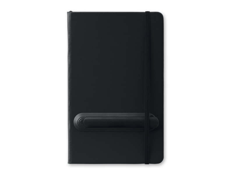 LINKED notepad with elastic band and plastic pen, Black