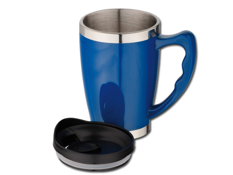 RAJANI double wall thermomug made of stainless steel and plastic, 400 ml, Royal blue