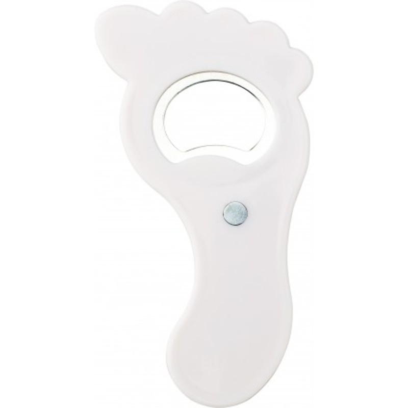 Plastic bottle opener with a small magnet