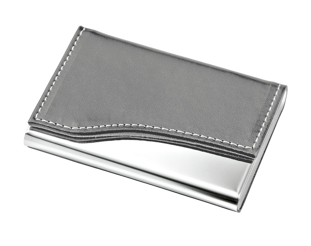 BUSINESS CARD HOLDER METAL - PU GREY