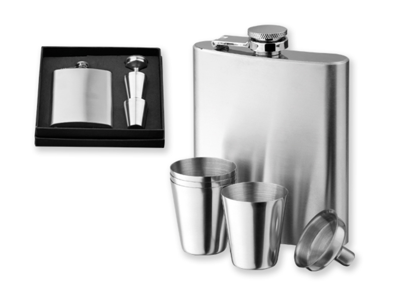 NOVAK SET hip flask w/funne+cups, Silver