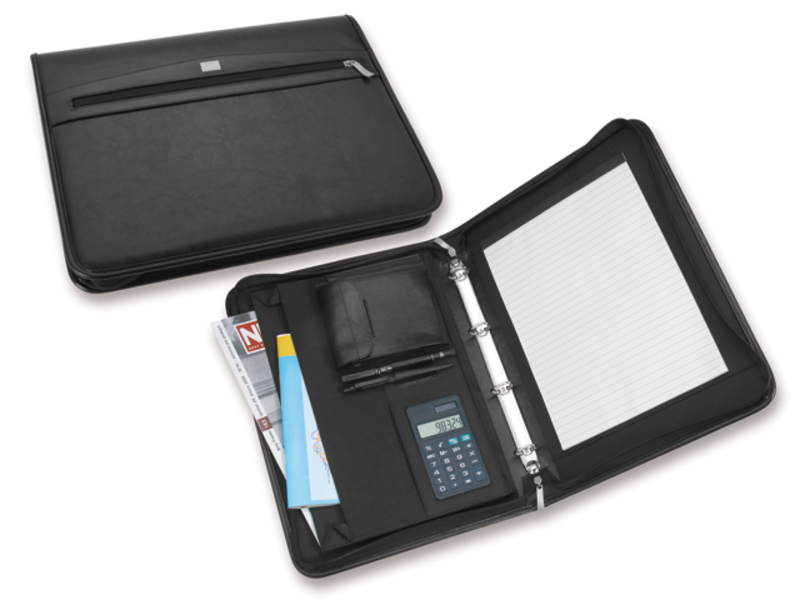 ELEANOR portfolio from leather imitation with notebook A4 and calculator, Black