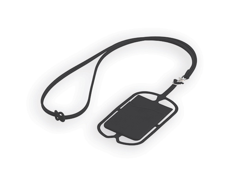 TRUMEN silicone lanyard with phone case and pocket for card, Black