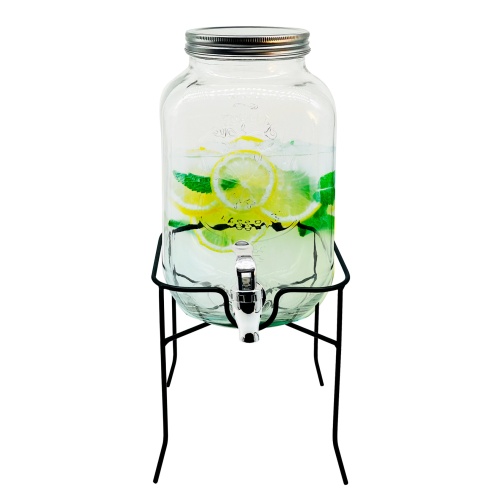 Beverage Dispenser with Spigot 4L with Stand | Glass Drink Jar with Spare Tap1