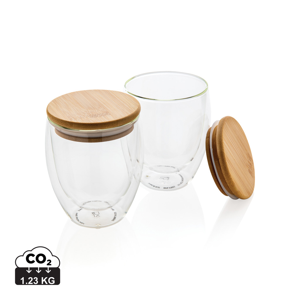 Double wall borosilicate glass with bamboo lid 250ml 2pc set