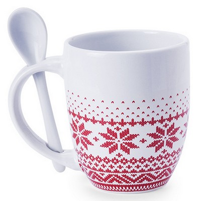 Ceramic mug 370 ml with spoon, Christmas pattern