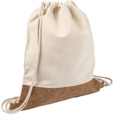 Cotton drawstring bag with cork element