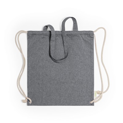 Recycled cotton bag 2 in 1, drawstring bag and shopping bag