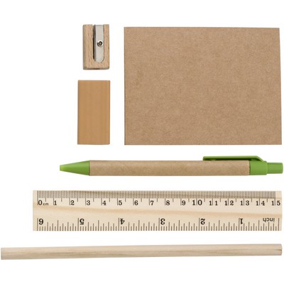 School set, pencil case, pencil, ball pen, notebook, ruler, eraser and pencil sharpener