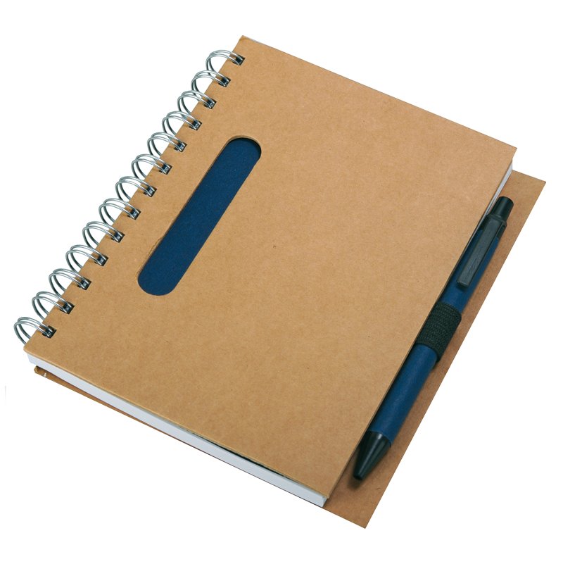 ECO  notebook with clean pages 150x175 / 140 pages with pen,  dark blue/beige