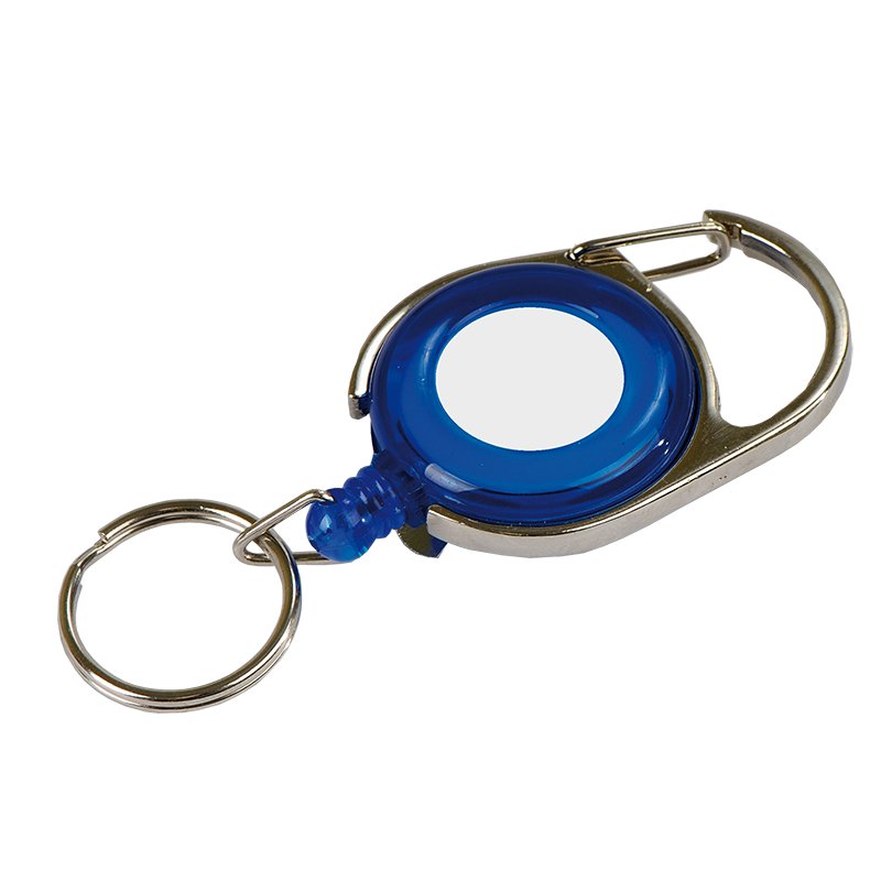 SKI RING skipass tag with clip and carabiner,  blue/silver