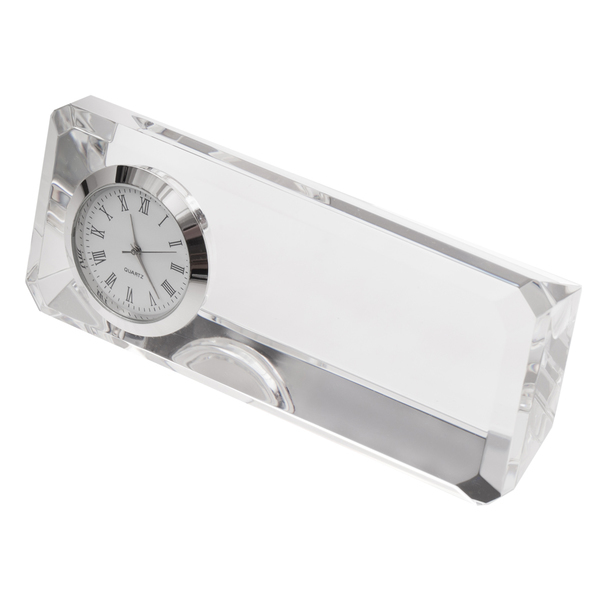 CRISTALINO CLOCK paperweight with table clock,  transparent