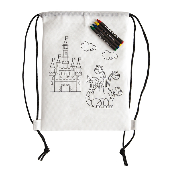 WHITE LINE BACK backpack with wax crayons,  white