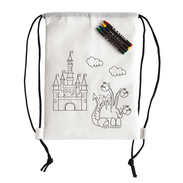 WHITE LINE BACK backpack with wax crayons,  white