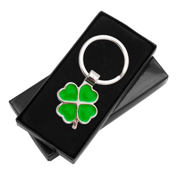 CLOVER LUCK metal key ring,  green/silver