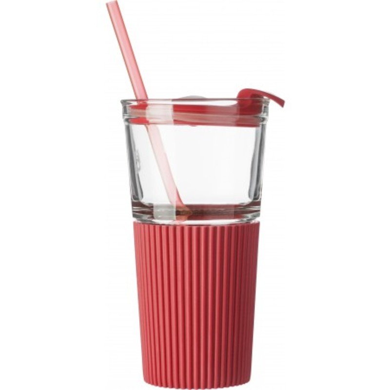 Glass drinking mug with matching straw