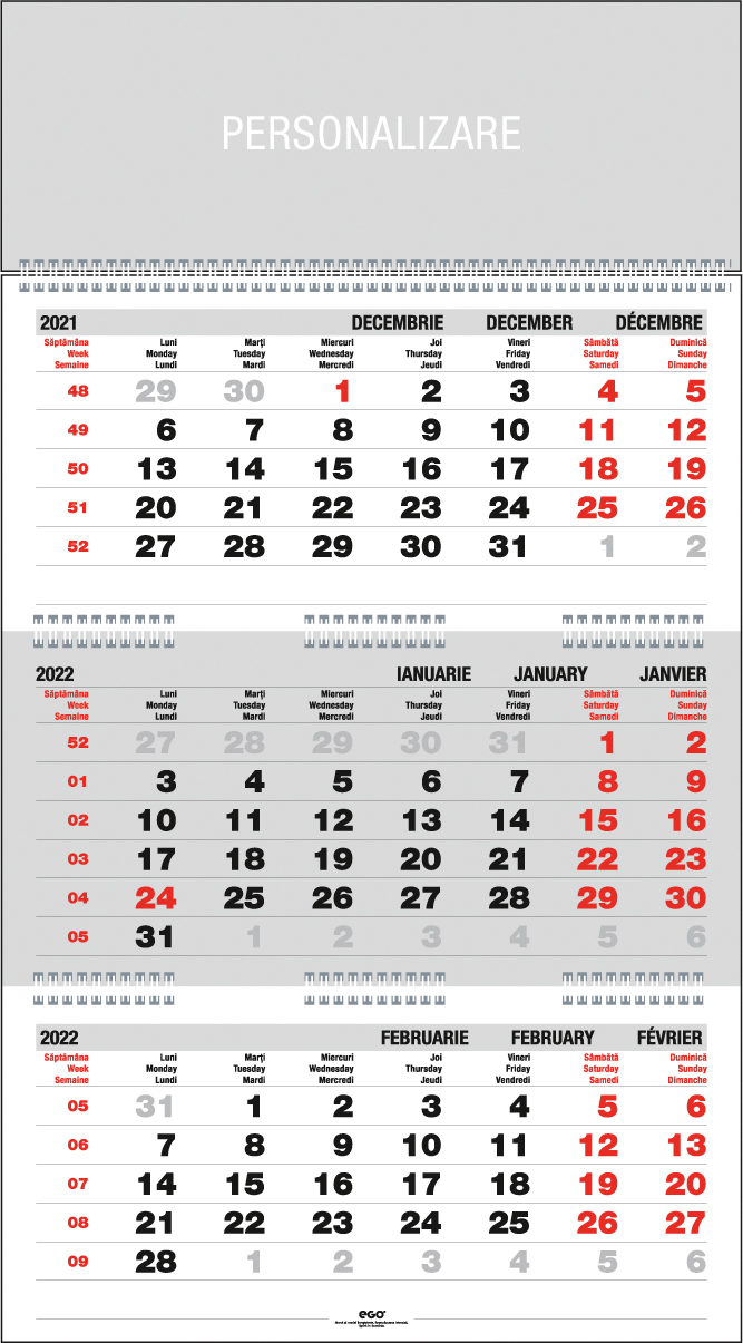 Calendar de perete TRIPTIC pliat