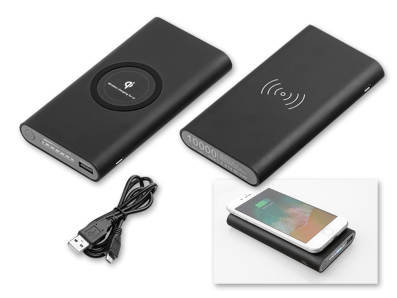 FUERZA backup battery with wireless charging and 8 000 mAh capacity, Black