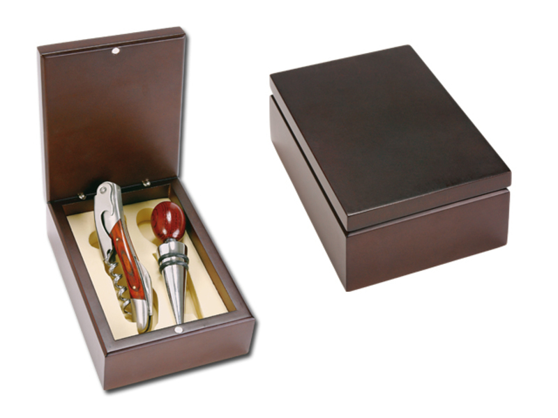NEAPOL two part wine set in wooden gift box, Natural