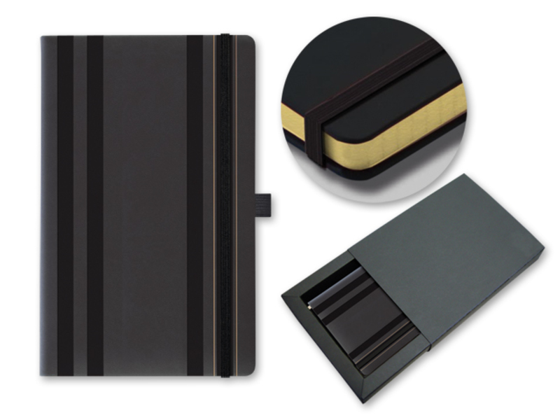 STRIPES CLASSIC notebook with elastic band, 130x210 mm, Black