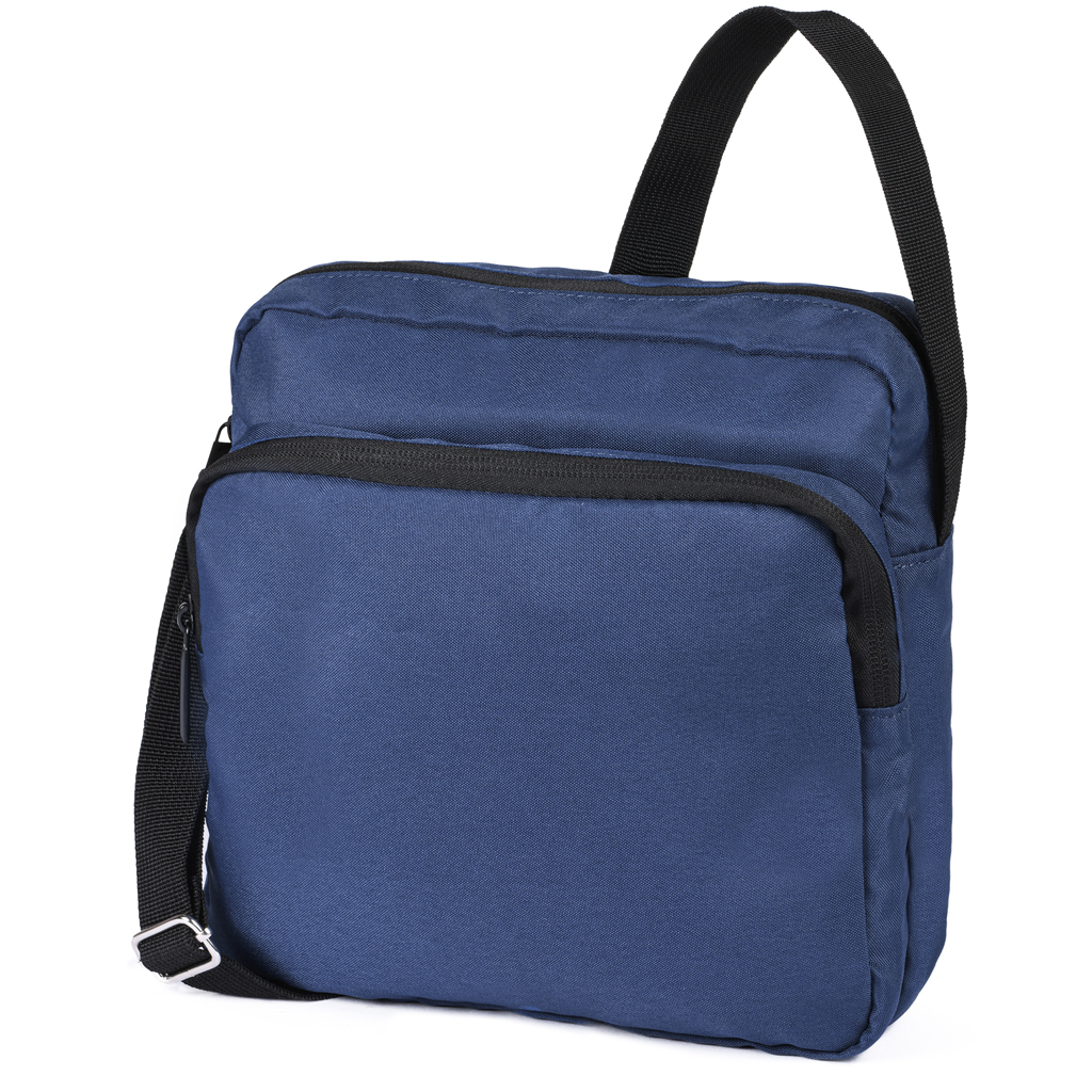 with wide front pocket and main compartment with zipper fasteners