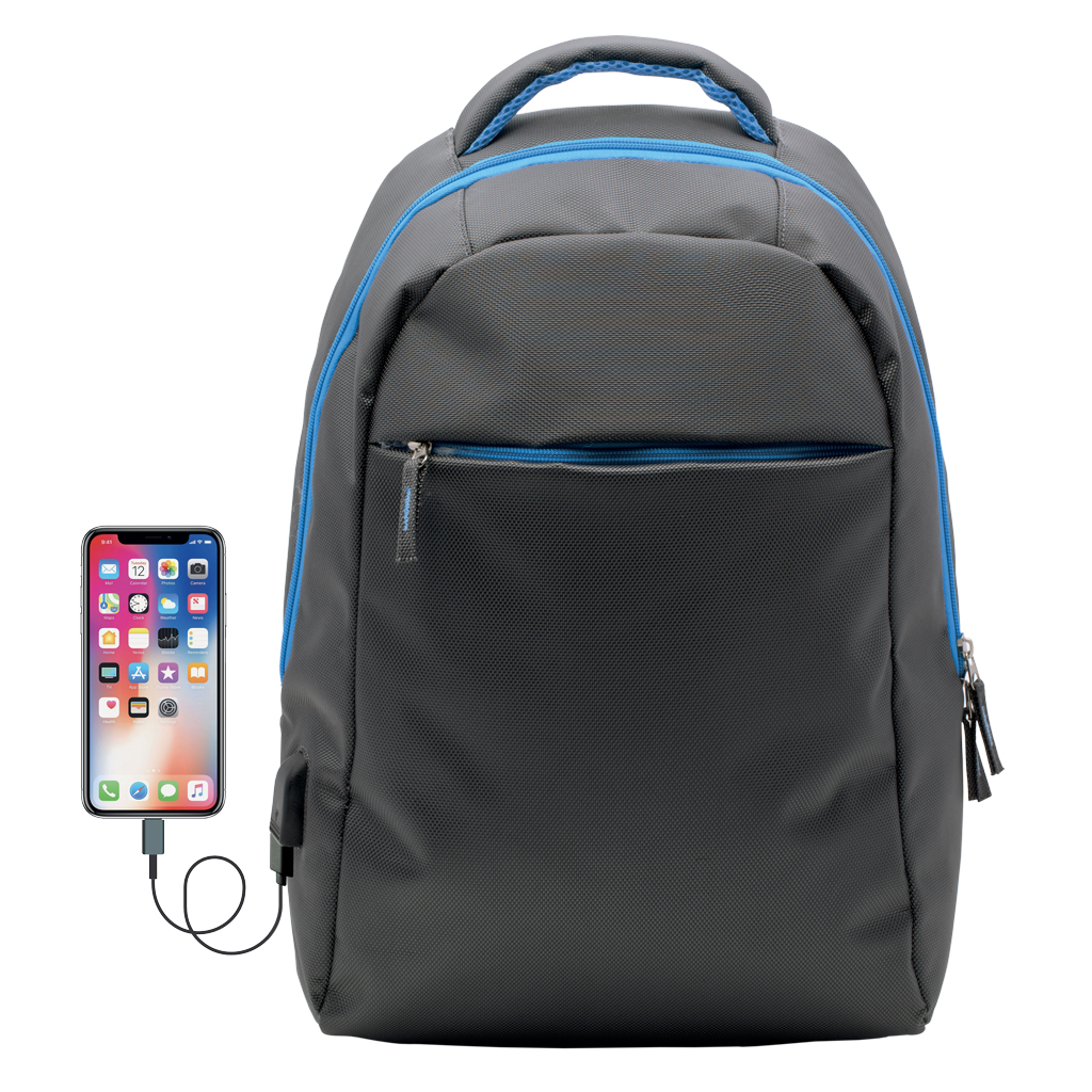 POLYESTER LAPTOP RUCKSACK WITH USB CHARGE PORT