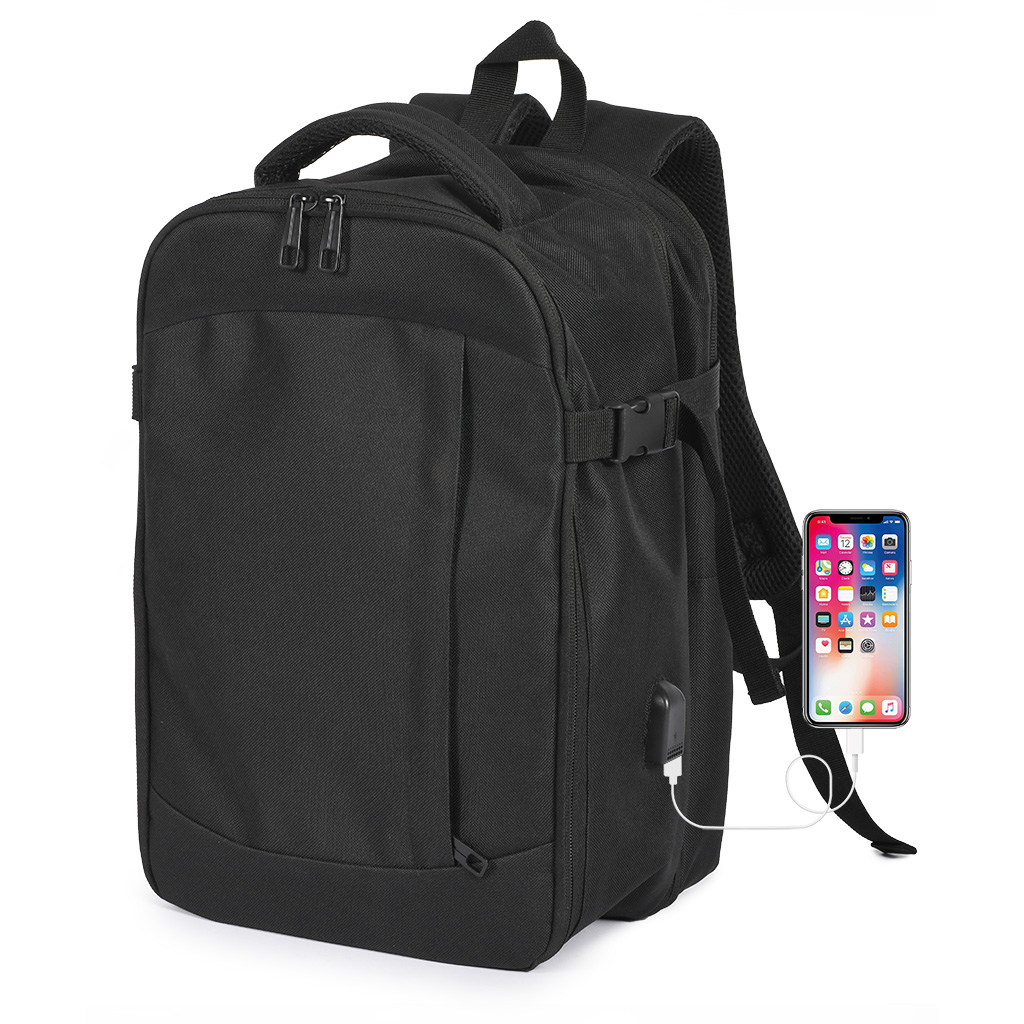 wide main compartment with inner pockets which can be extended to increase its volume. Rear padded laptop compartment with zipper fastener. Front pocket with zipper fastener