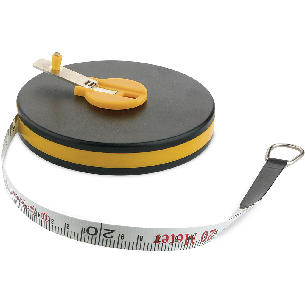 with fibreglass measuring tape and manual rewinding.