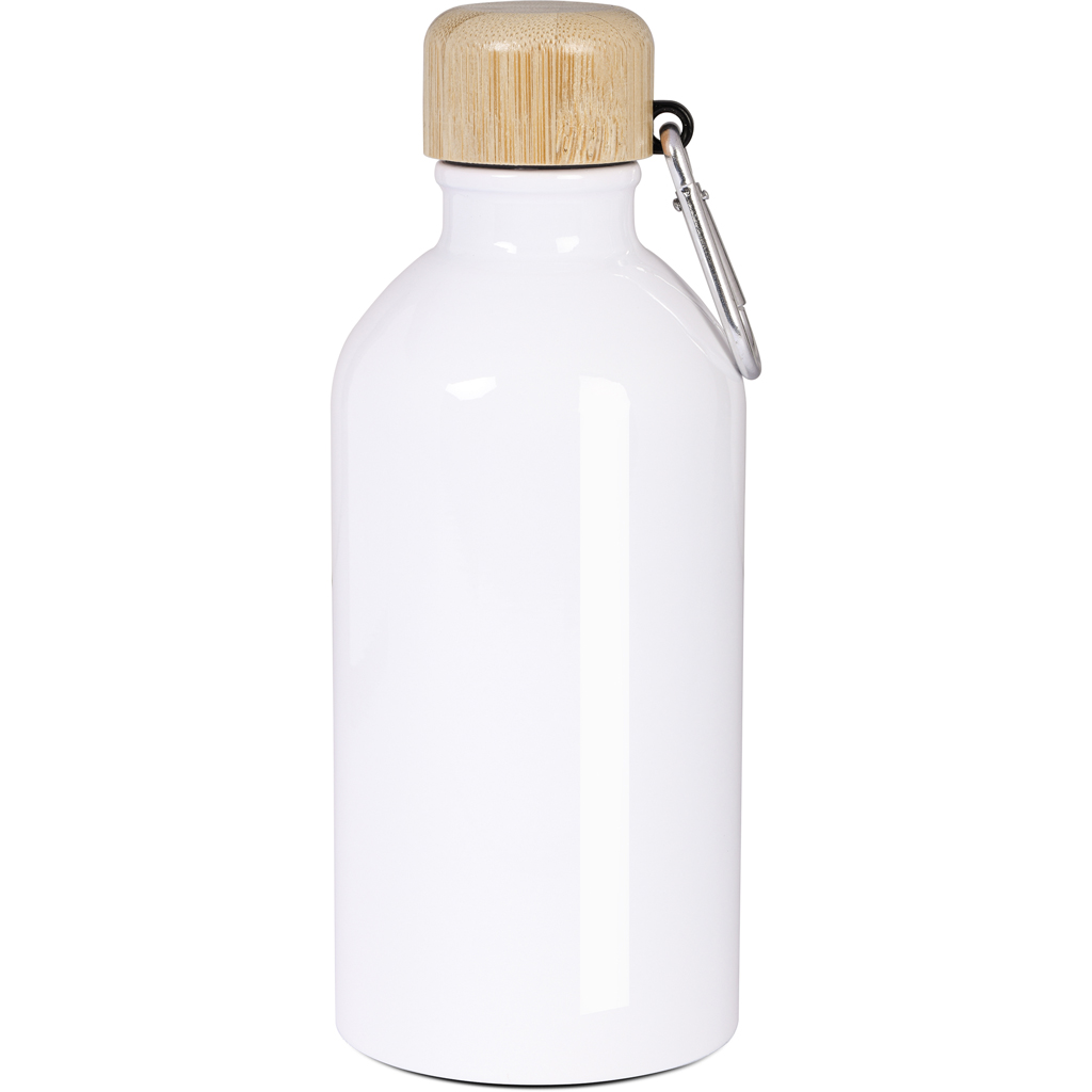 WHITE BOTTLE FOR SUBLIMATION IN STEEL AND BAMBOO