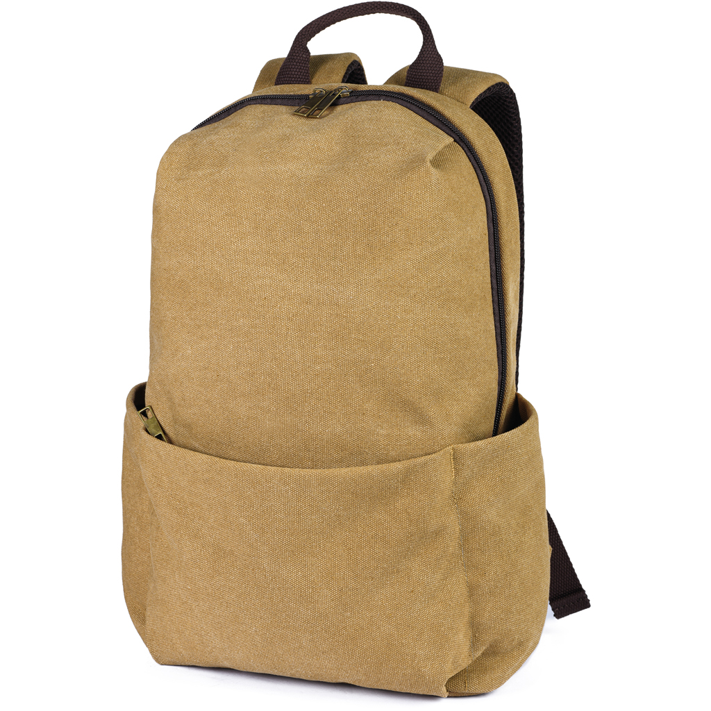 in canvas polycotton material with vintage looking. Front pocket with zipper fastener