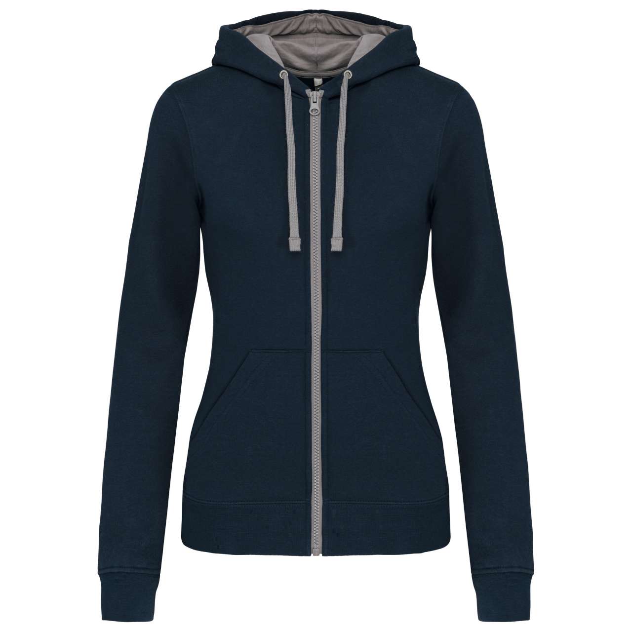 LADIES’ CONTRAST HOODED FULL ZIP SWEATSHIRT