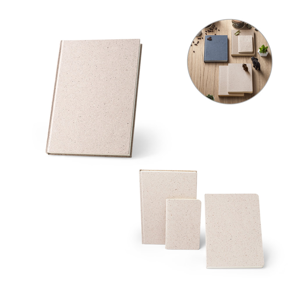 ORGANIC RIGID. A5 notepad with hard cover made from organic elephant matter (80%)