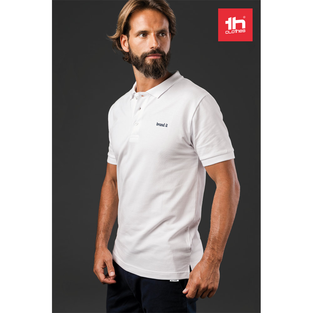 THC MONACO WH. Men's short-sleeved piqué polo shirt in 100% cotton