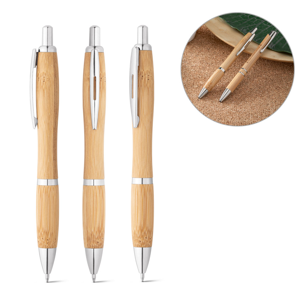 NICOLE. Bamboo ball pen with clip and metal trim