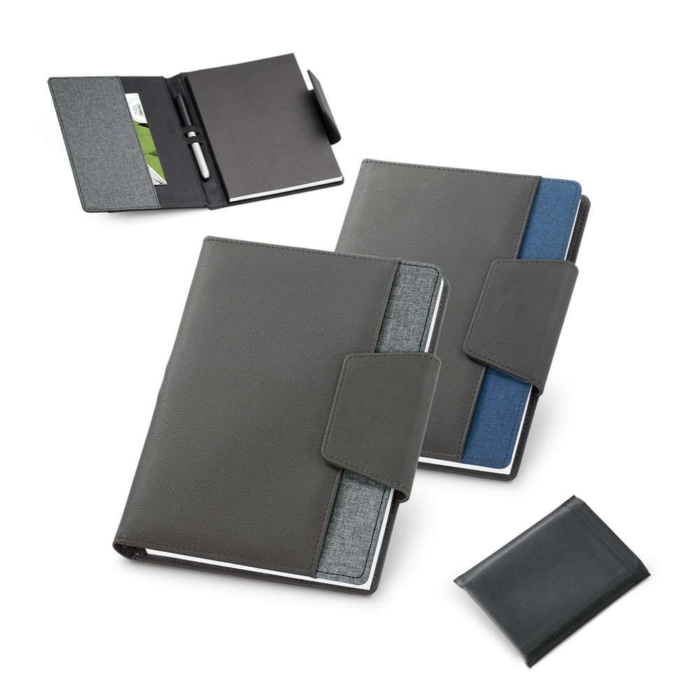 RUSSEL. PU and polyester fabric cover with A5 notebook with plain pages