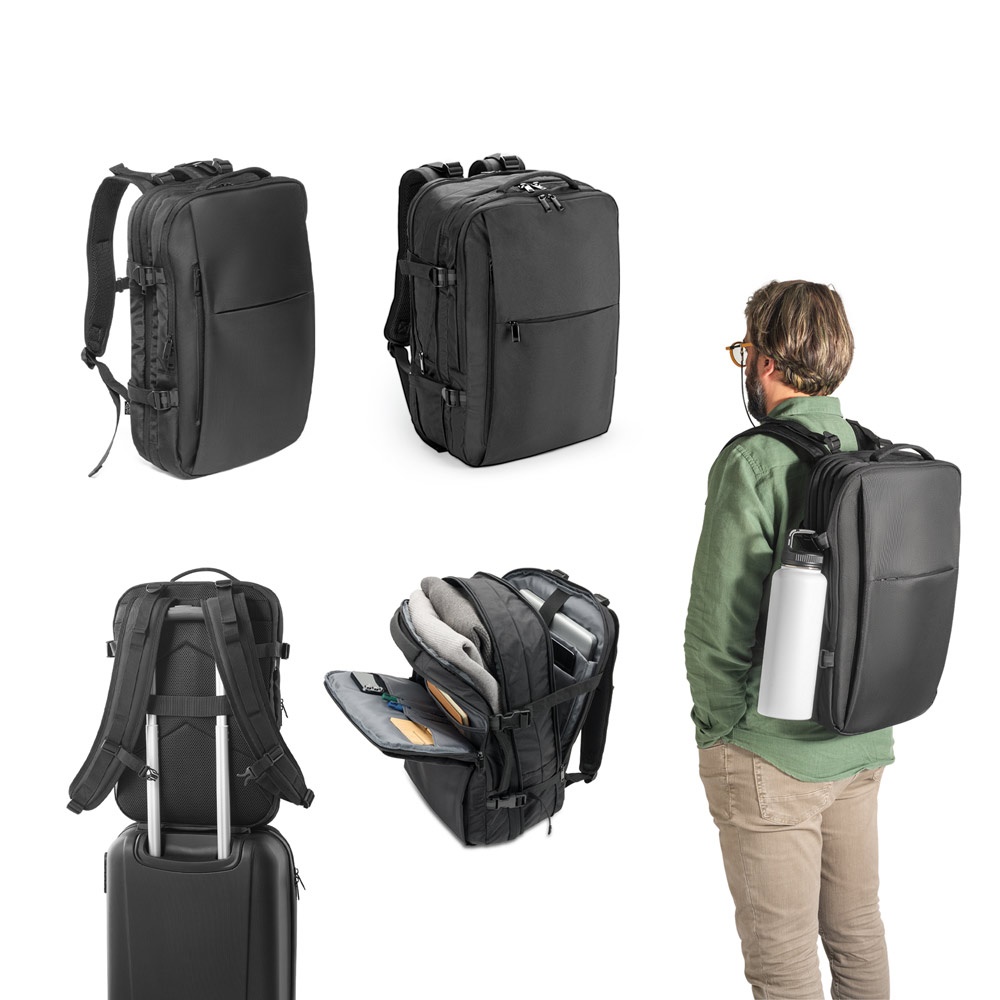 DALLAS. High-density recycled 600D polyester travel backpack for 17'3