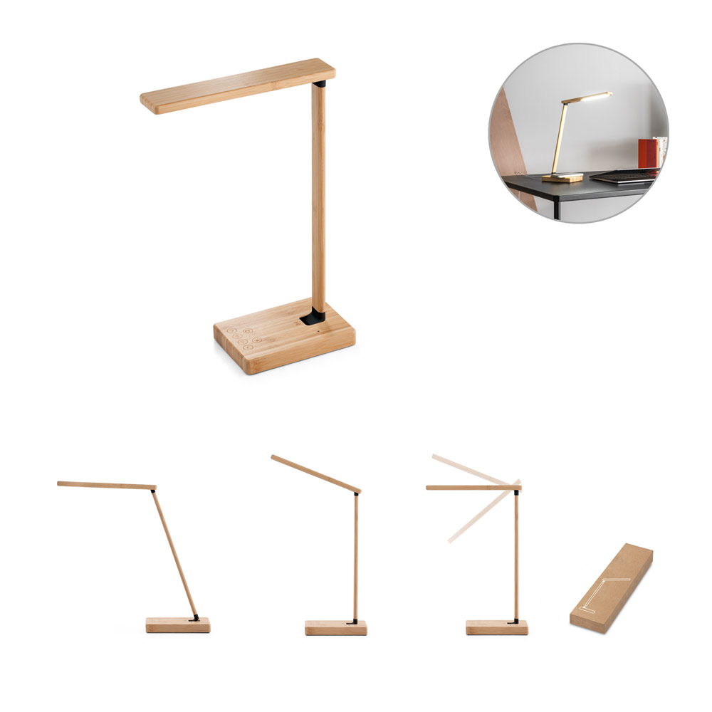 MOREY. Bamboo folding table lamp with wireless charger