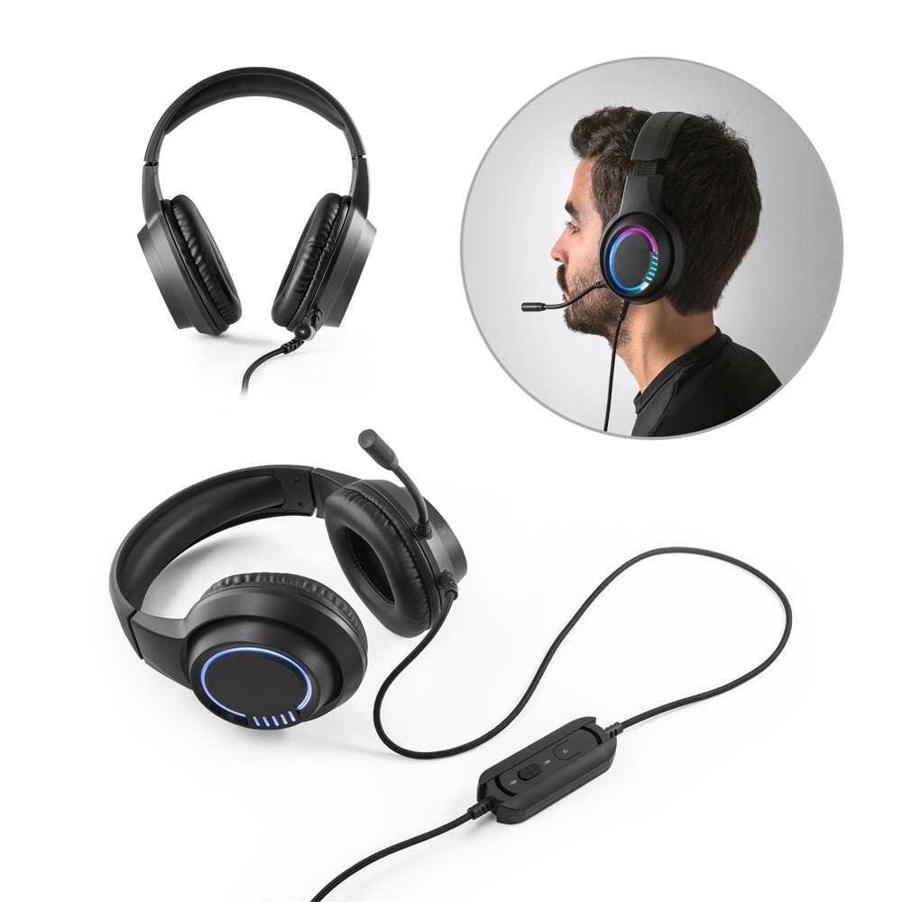Thorne Headset RGB. ABS headphones with 2m cable, microphone and RGB LED lights