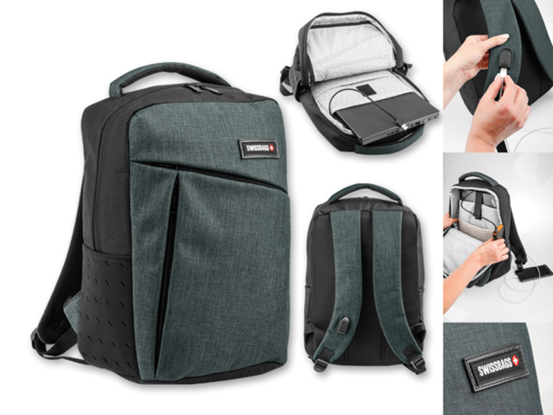 LOGAN polyester laptop backpack, 600D, SWISSBAGS, Heather grey
