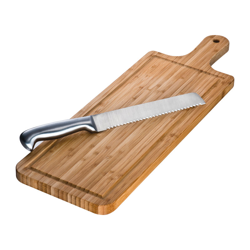 Bamboo chopping board with knife