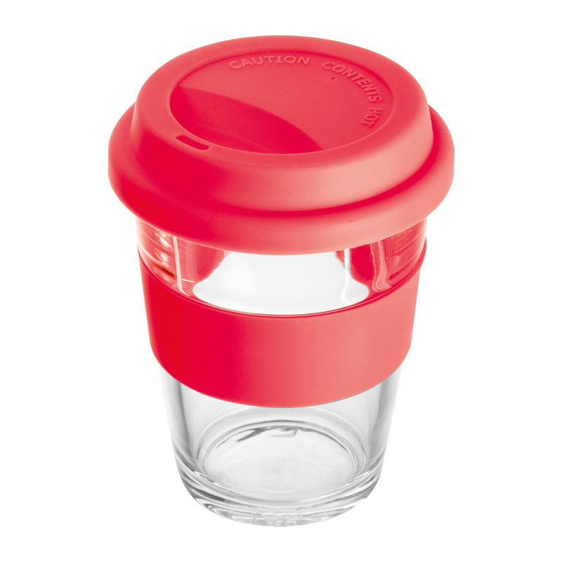 Glass mug with silicon sleeve and lid