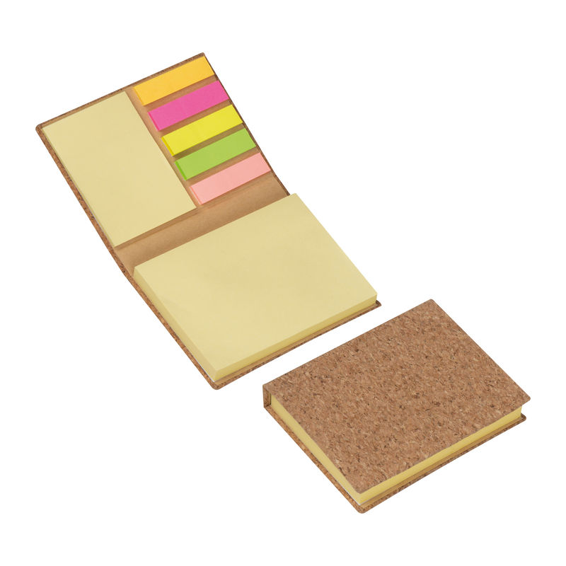 Sticky marker and notebook in a cork envelvope