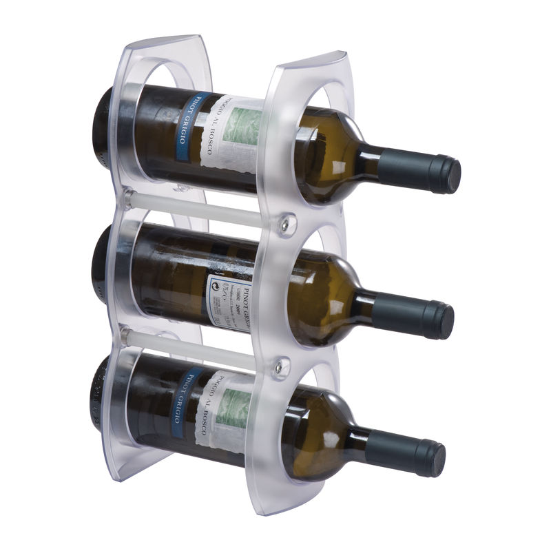 Plastic wine rack for three bottles