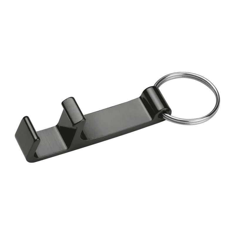 Metal keyring with bottle and can opener