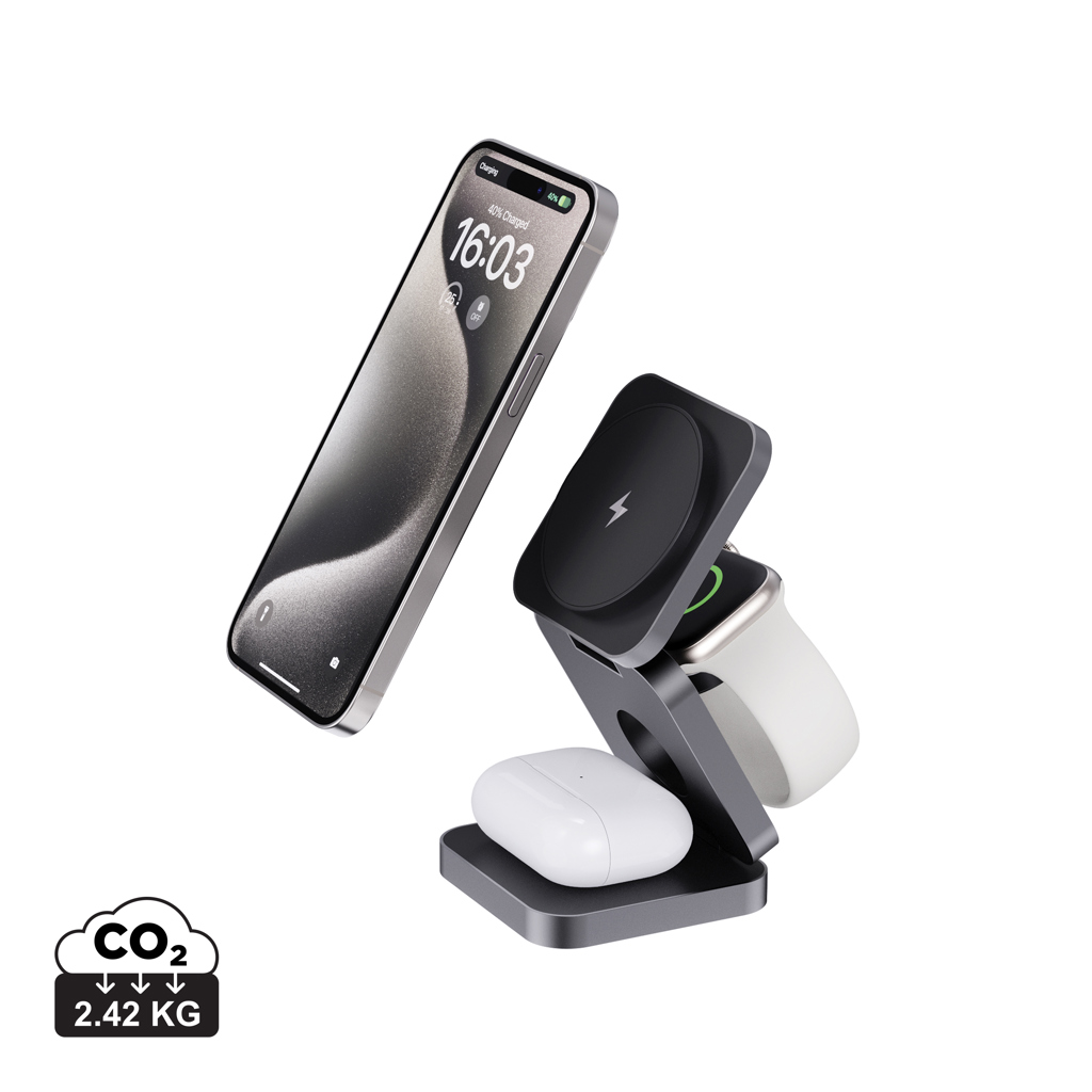 Terra RCS recycled aluminium foldable 3 in 1 15W charger