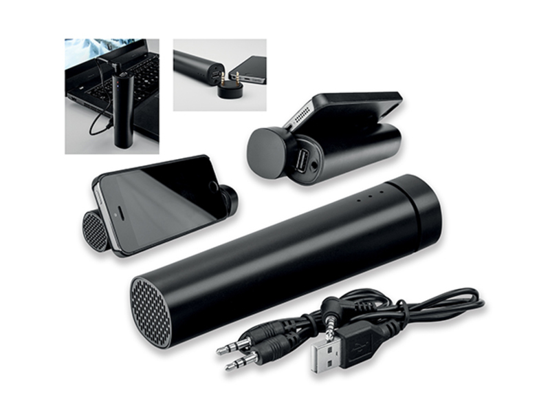 SCORPIO plastic power bank with 3 200 mAh capacity and 2 W speaker, Black