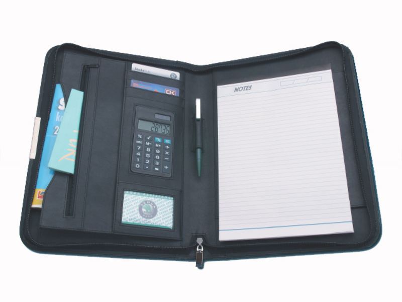 DANNY portfolio from leather imitation with notebook A4 and calculator, Black
