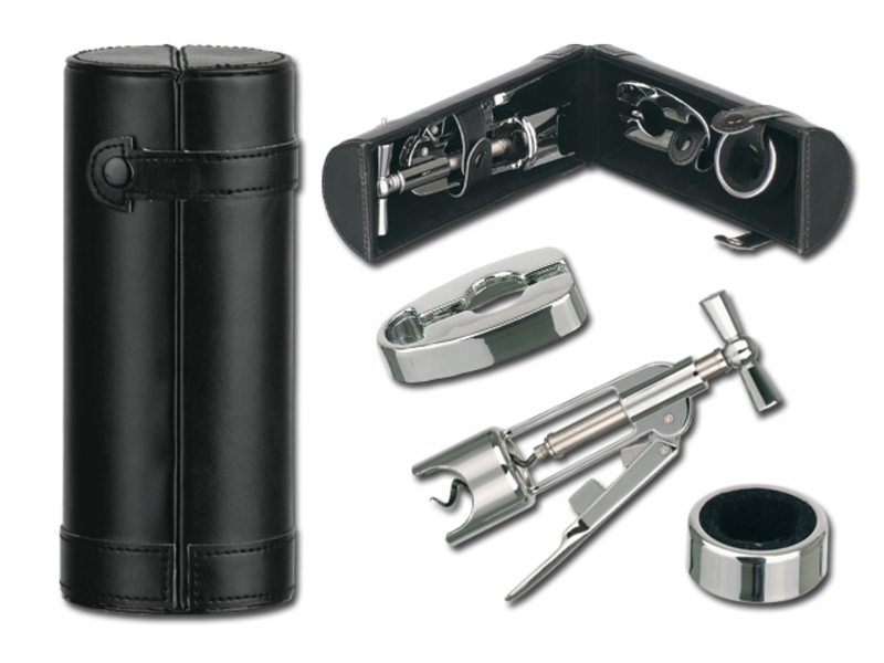 KATO three-part wine set in gift case from leather imitation, Black